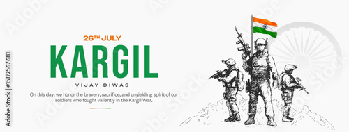 26th July Kargil Vijay Diwas Tribute Design with Indian Flag and Army Soldiers