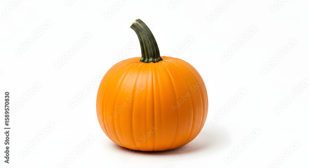 Obraz premium Single, vibrant orange pumpkin, isolated against white background.
