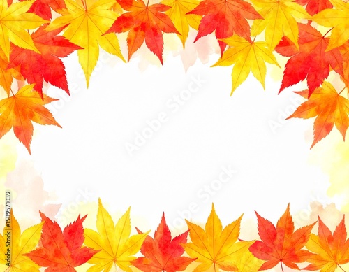 白い背景の上下に紅葉をあしらった水彩イラスト