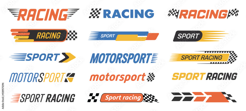 Obraz premium Racing stripes, checkered flag tape borders, and racing decals for car performance modification, fast vehicle graphics, and motorsport customization