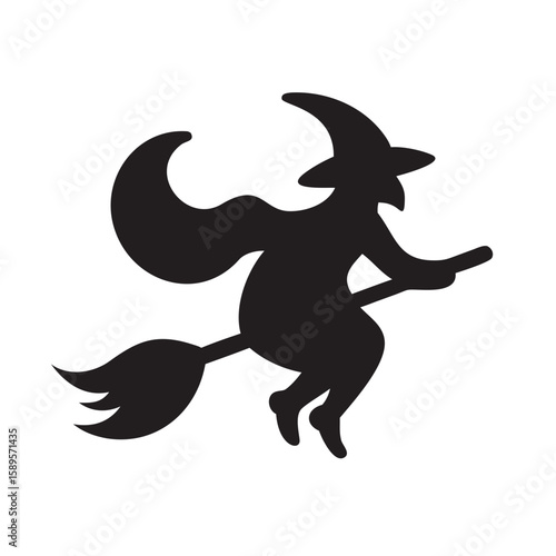 Witch riding past a crooked tree silhouette