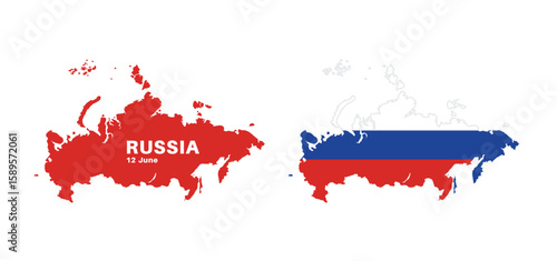 russia flag and map set. russia flag in official colors and proportions., map
