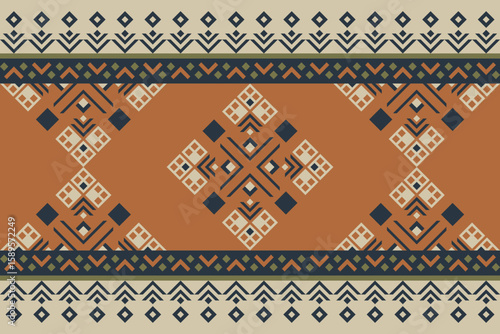 Seamless geometric pattern inspired by traditional tribal textile designs.