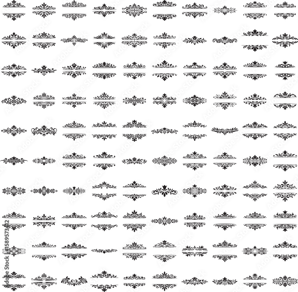 Obraz premium Classic black vector ornament with floral swirl embellishments