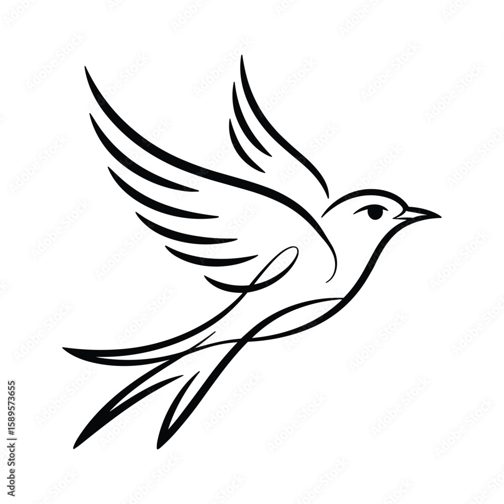 Obraz premium Elegant black line art bird in flight flying wings