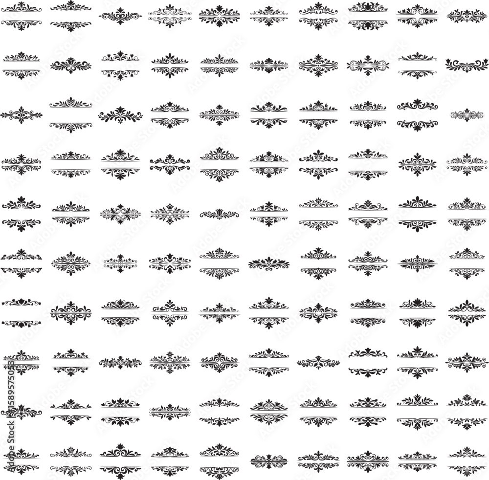 Fototapeta premium Intricate black ornamental vector with vintage flourish pattern