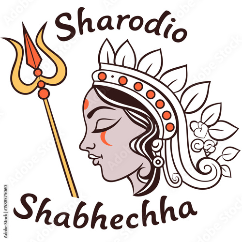 Colorful Durga Maa Face Vector art design illustrations, Line art vector design, illustrator design