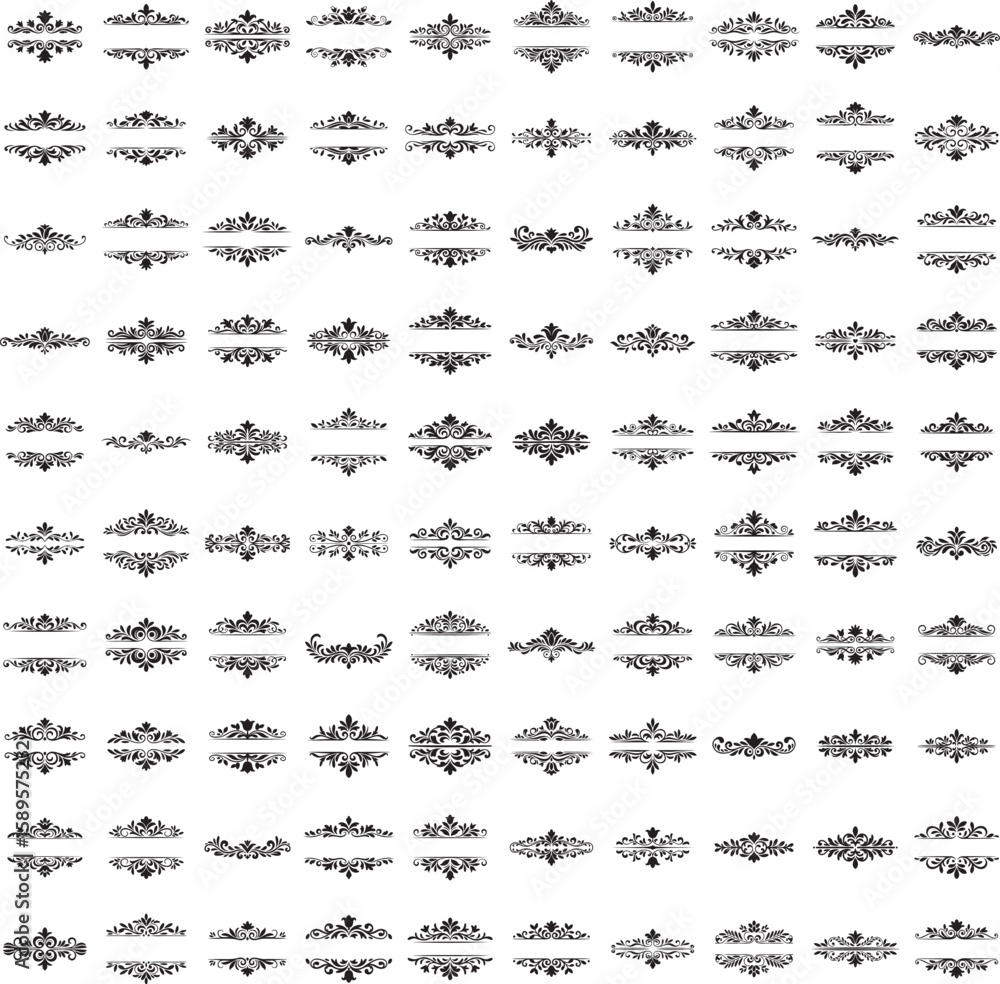 Fototapeta premium Black flourish ornament vector with elegant vintage detailing