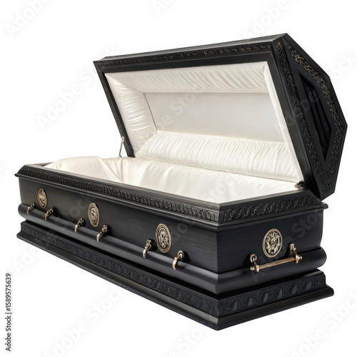 Ornate black coffin isolated on transparent background