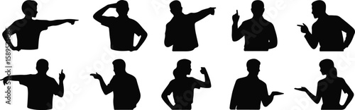 Diverse people gesturing pointing showing hands open silhouettes gestures set, bundle, vector, isolated on white background, cutout, png, clipping path, transparent, image, download, 2025,2026
