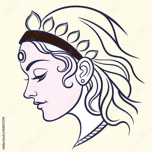 Colorful Durga Maa Face Vector art design illustrations, Line art vector design, illustrator design