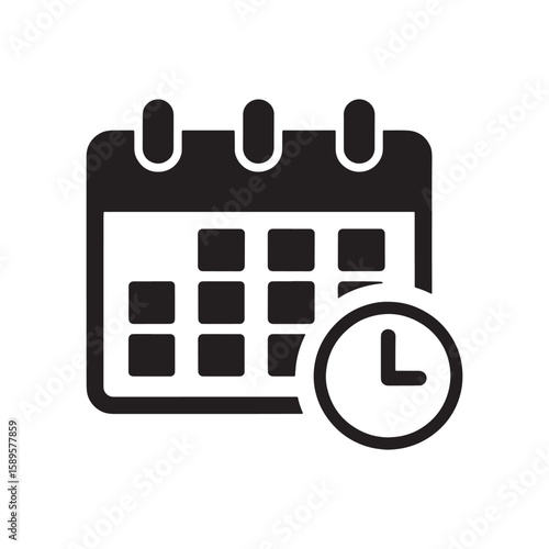 Calendar and Clock Icon Combination Representing Time Management, Scheduling, and Deadlines in a Simple and Minimalist Style