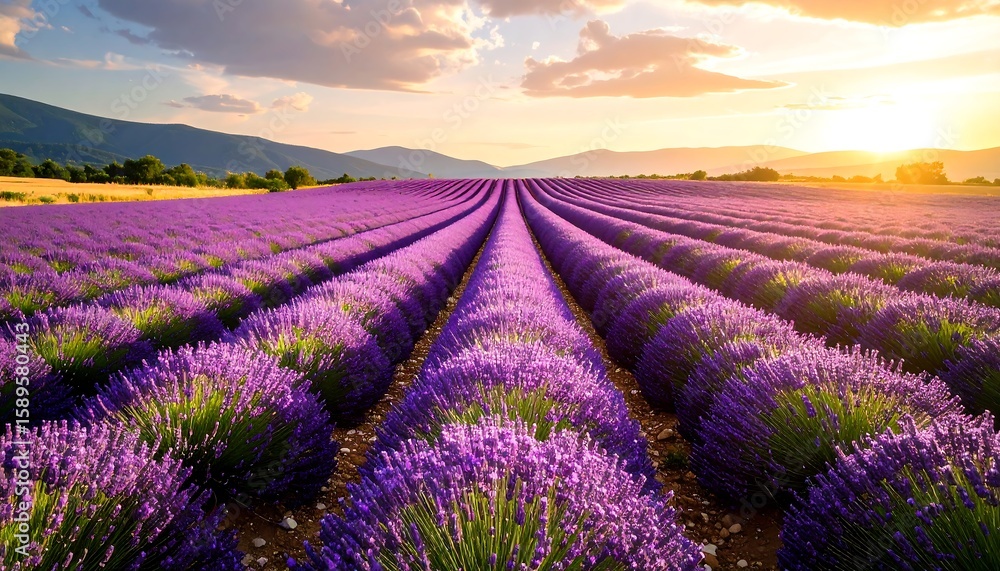 Naklejka premium Lavender field at sunset (5)