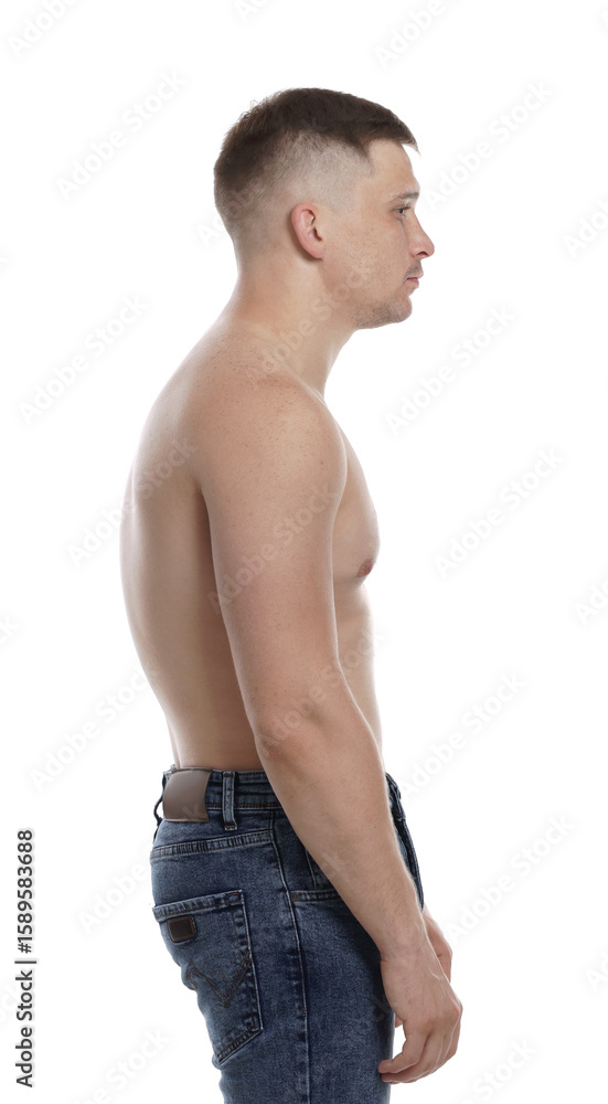 Fototapeta premium Man with bad posture on white background