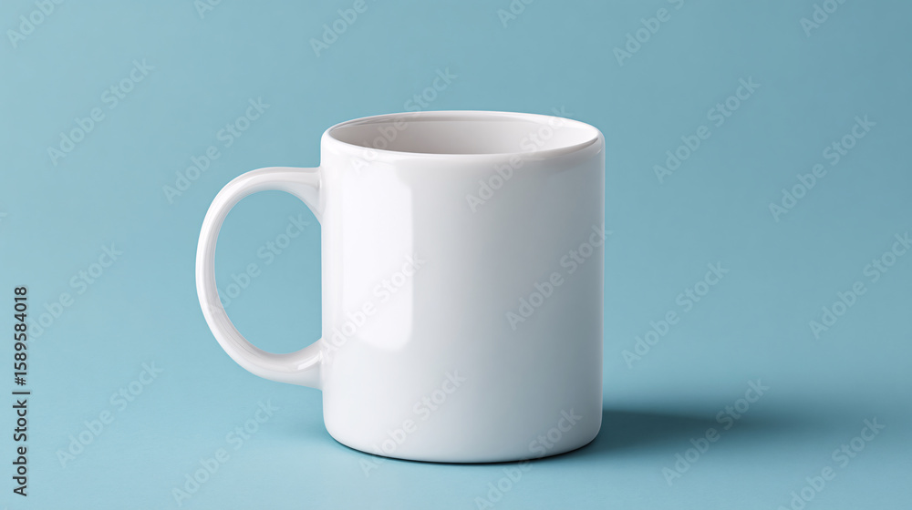 Minimalist Mug Mockup White Ceramic Mug on Light Blue Background for Coffee or Tea Designs Minimalist Mug Mockup White Ceramic Mug on Light Blue Background for Coffee or Tea Designs