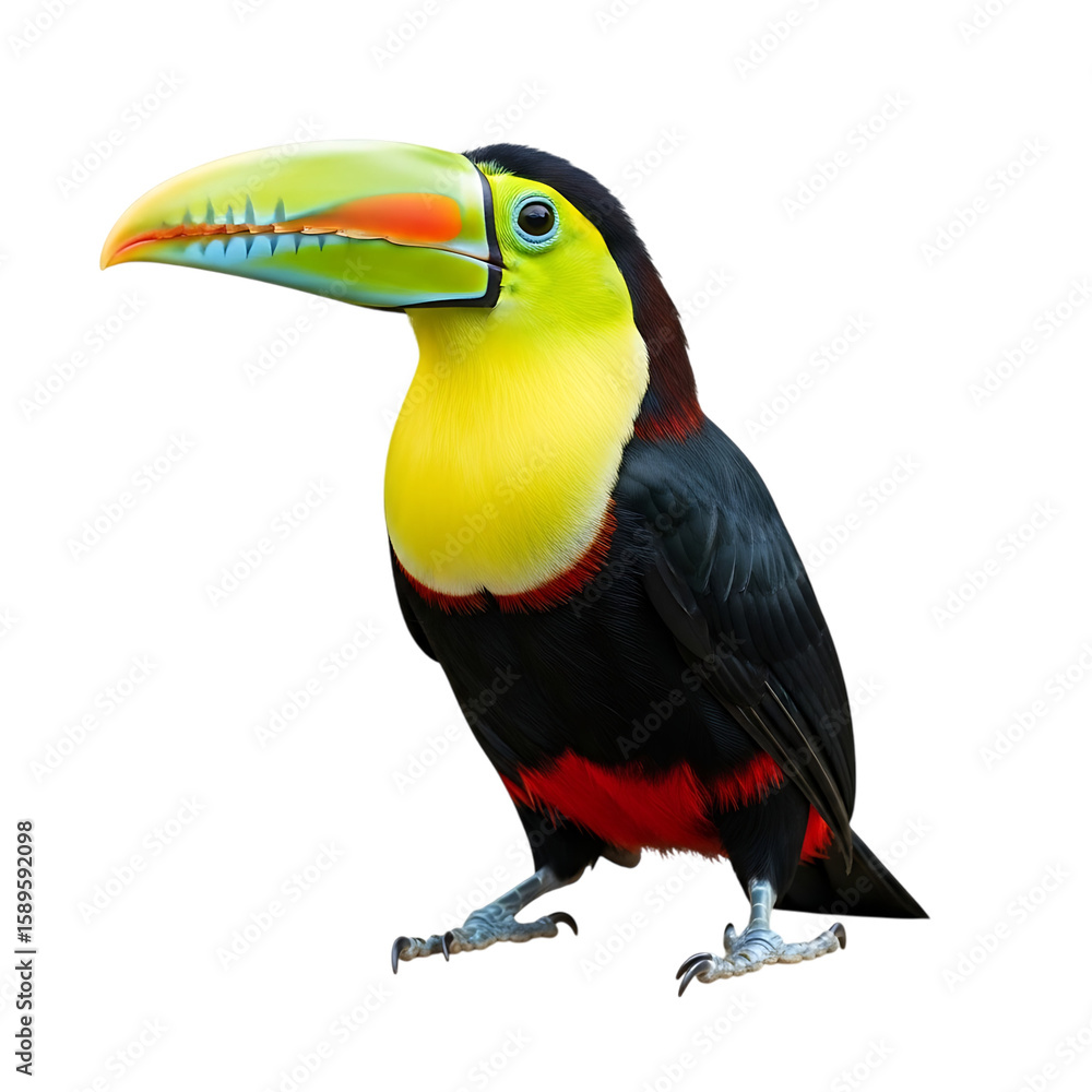 Fototapeta premium Keel billed toucan colorful beak exotic bird tropical wildlife avian species rainforest animal portrait on transparent background