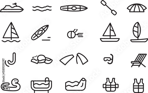 Collection of water sport and summer activity icons