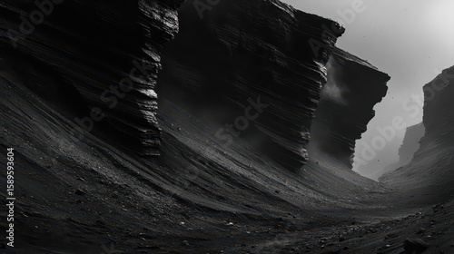 Dark Canyon Landscape: Monochrome Geology