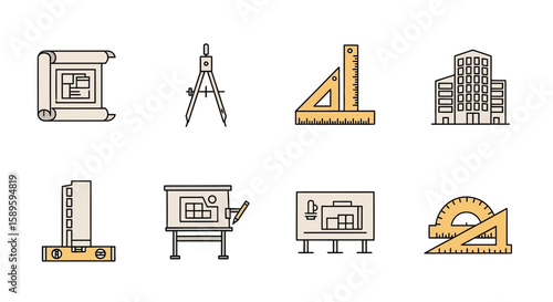 Construction and Architectural Planning Outline Icons
