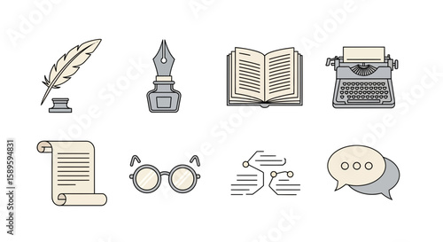 Literary Arts and Communication Outline Icons Collection