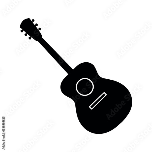 Guitar Silhouette, Guitar Vector, Black Guitar Vector and Illustration, Acoustic Guitar Silhouette Clipart, Cute Rock Guitar Silhouette, Musical Instrument Icon,  Musical Doodle Elements for Design

