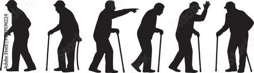 Elderly men walking with canes and gesturing gestures set, bundle, vector, isolated on white background, cutout, png, clipping path, transparent, image, download, 2025,2026