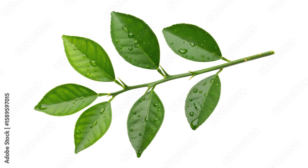 Fototapeta premium Isolated Citrus Branch with Water Droplets