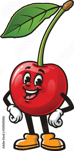 Cartoon character of cherry fruit laughing happily
