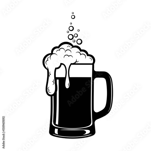 Vector art of a beer mug filled with dark beer and frothy foam
