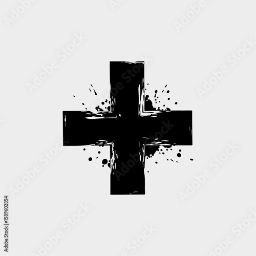 Grunge Plus: The image depicts a grunge-style plus sign, a visual embodiment of addition and positivity. The splattered ink effect adds a unique texture to the clean and minimalist symbol.