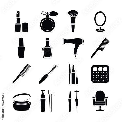 Black and White Beauty Salon Icons Set