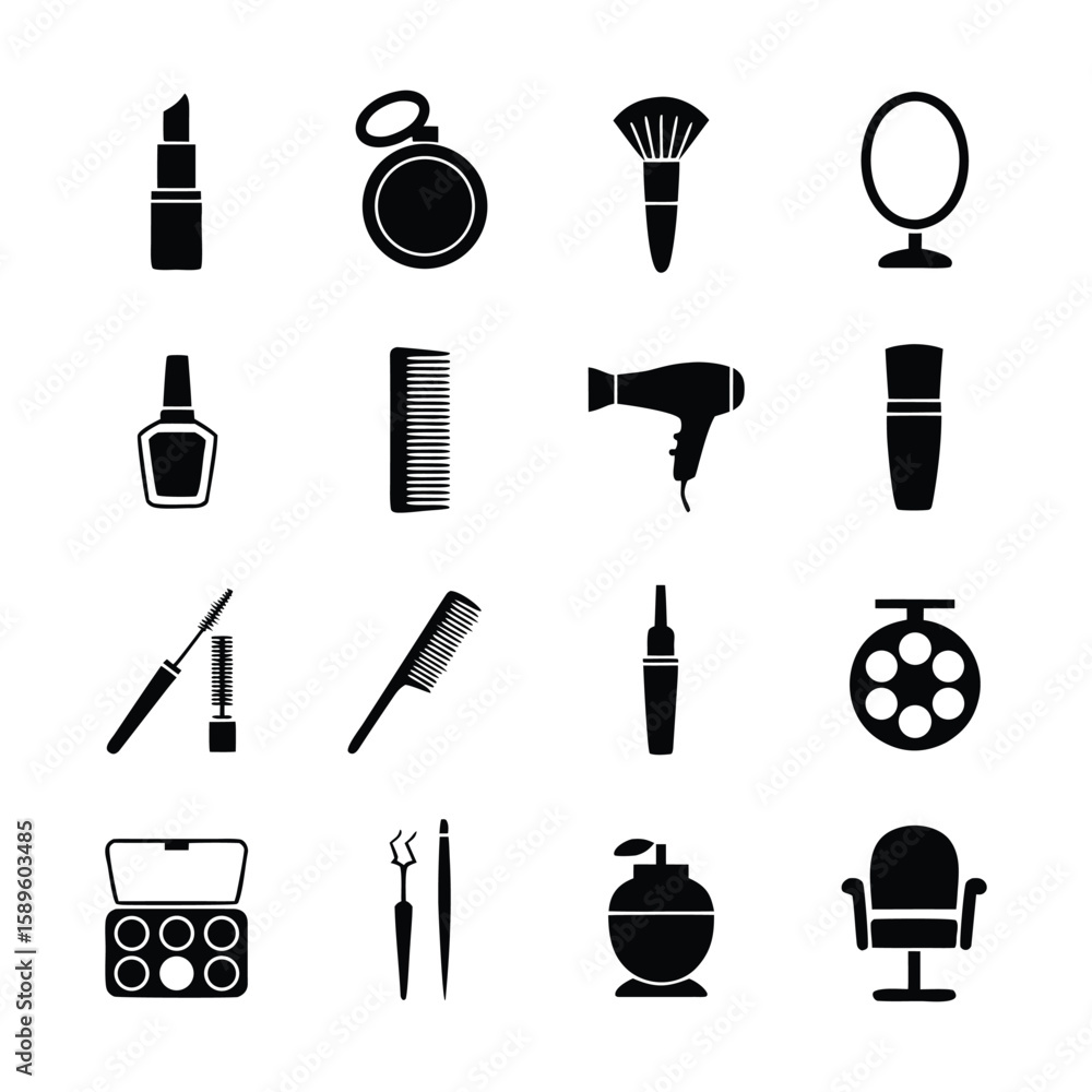 Fototapeta premium Collection of Black and White Beauty and Hair Care Icons