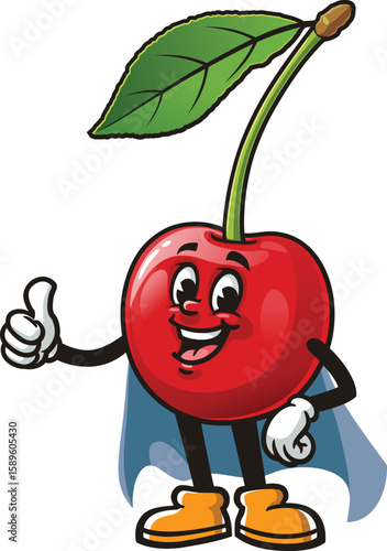 Cartoon character cherry fruit in superhero style
