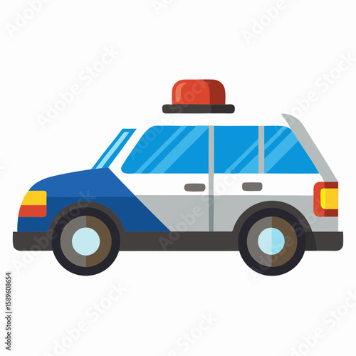 Police Car Flat Icon for Transport, Security, and Law Enforcement Designs, Vector Illustration