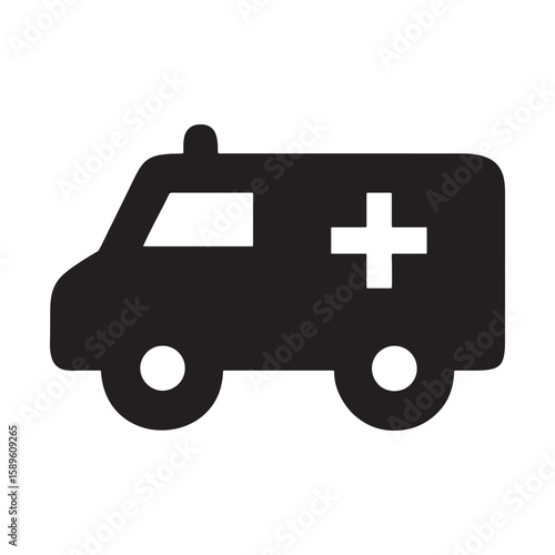 First aid kit and ambulance car vector icons symbolize emergency medical transport and health care