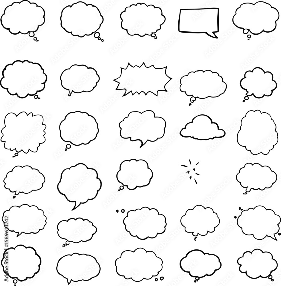 Obraz premium Speech Bubble Vector Icons Featuring Comic Bursts, Cloud Forms, Rectangle Styles, and Pop Art Designs for Expressive Projects