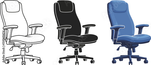 Office chair illustration set vector design ergonomic swivel chair drawing