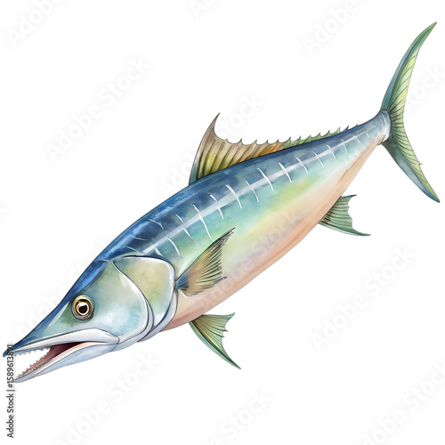 Detailed illustration of a wahoo fish isolated against a black background aquatic animal