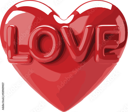 Photorealistic 3D Red Heart with "LOVE" Text