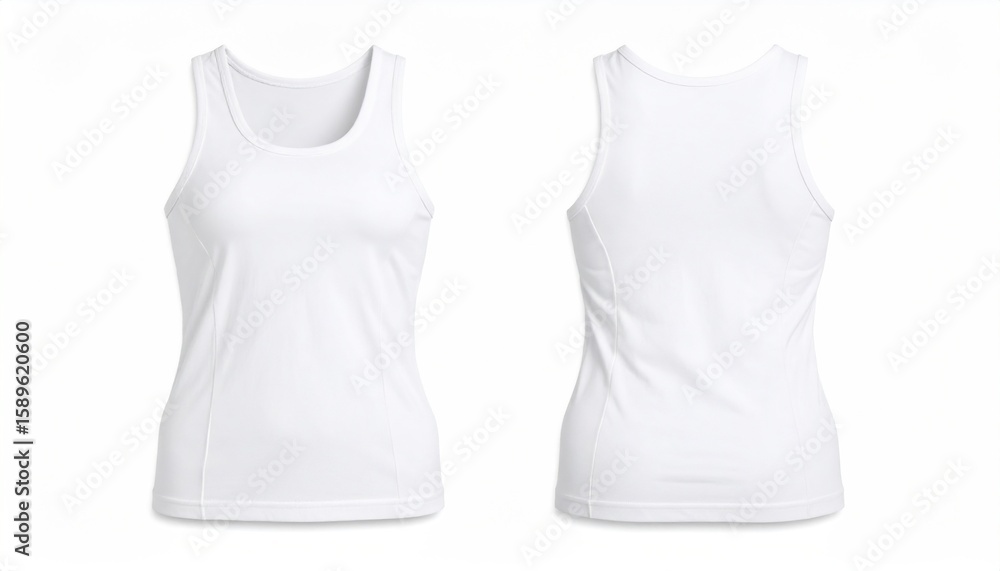 White athletic tank top, front and back view, isolated on white. White athletic tank top, front and back view, isolated on white.