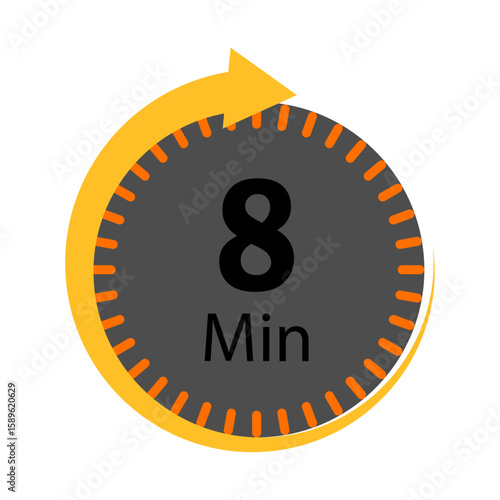 Circular timer icon with the number 8 and the word min