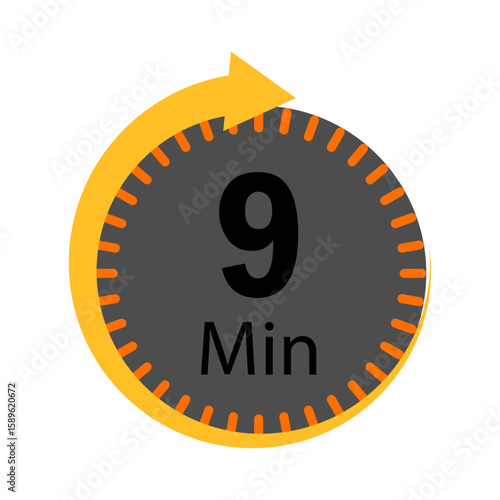Circular timer icon showing nine minutes remaining with a curved arrow
