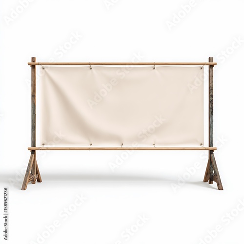 Wallpaper Mural Blank beige banner on rustic wooden frame cream fabric Torontodigital.ca