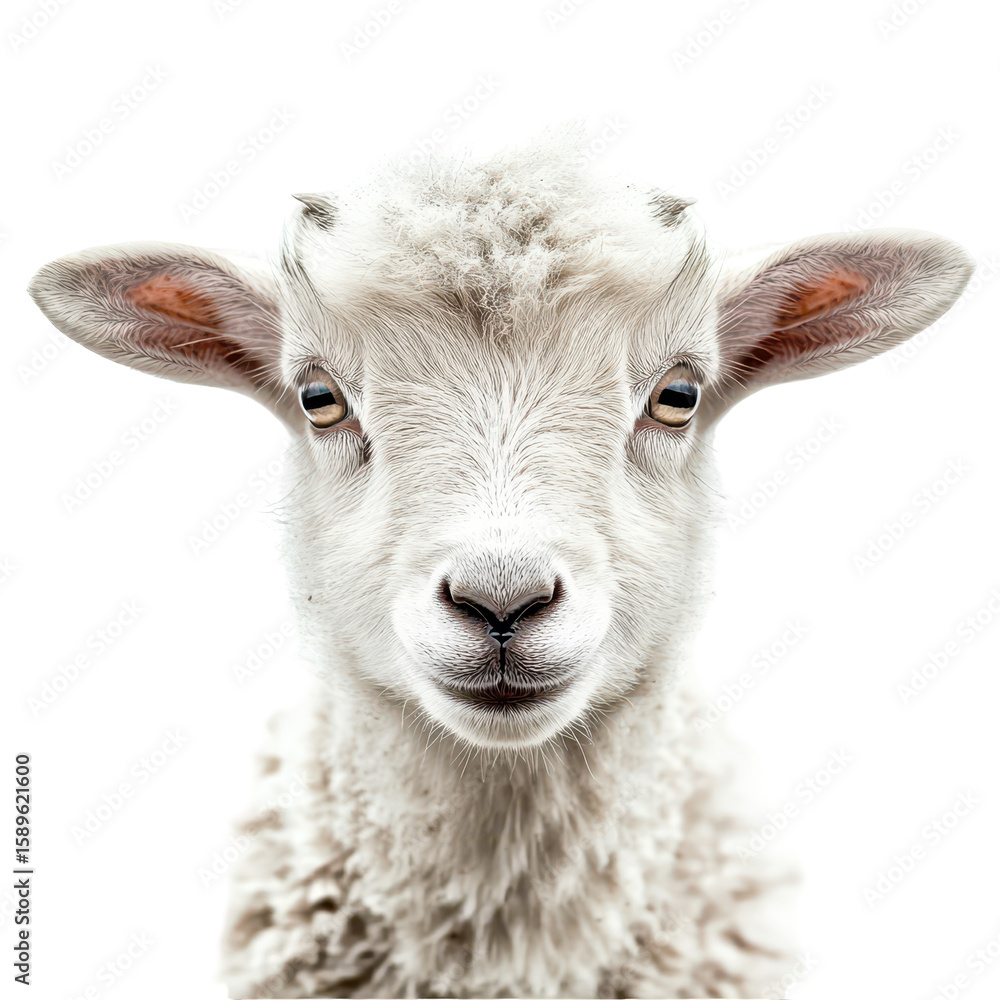 Fototapeta premium Frontal view of a goat, Close-up frontal view of a goat, isolated on transparent background
