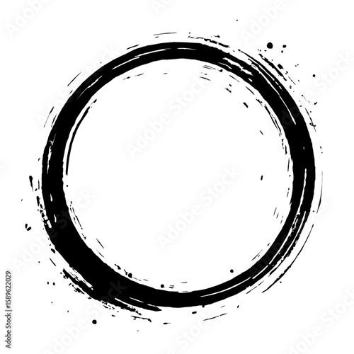 Grunge Circle Brush Stroke Vector Frame - Hand Drawn Ink Texture Element