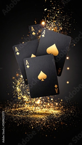Black playing cards with gold glitter