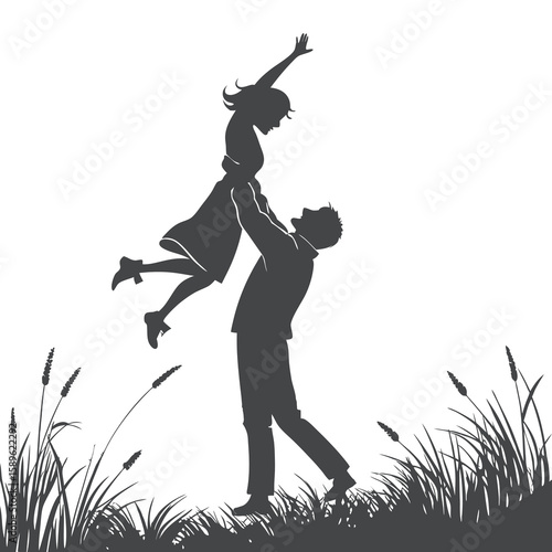 Romantic Couple Silhouette in Field with Man Lifting Woman
