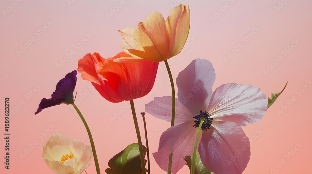 Obraz premium Vibrant Spring Flowers Bouquet Closeup Studio Shot