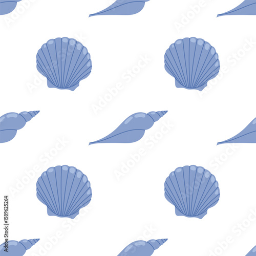 Marine seamless pattern with seashells. Sea print. Tropical vacation, beach and ocean concept. Vector background perfect for prints, fabric, textile, wallpaper, wrapping