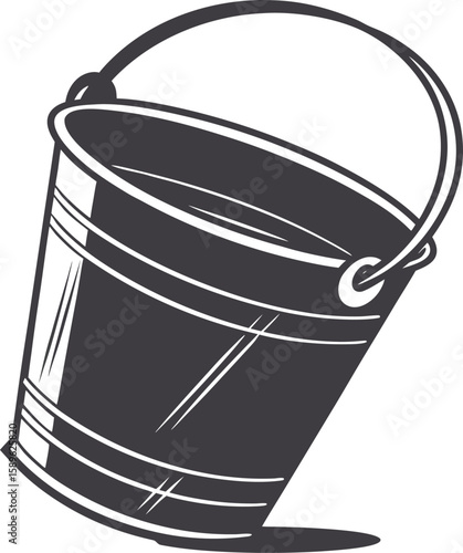 Vector art of a dark gray bucket with a handle is depicted for carrying various materials